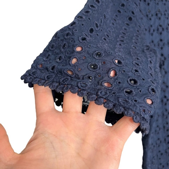 LOFT Navy Blue Geometric Eyelet Boxy Fit Short Sleeve Blouse - Picture 3 of 10